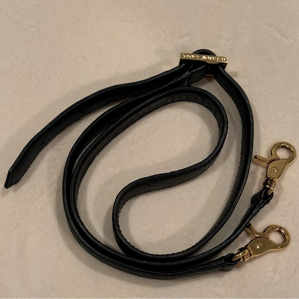 Tory Burch Black Leather Crossbody Replacement Strap & Clip-On Mirror Gold